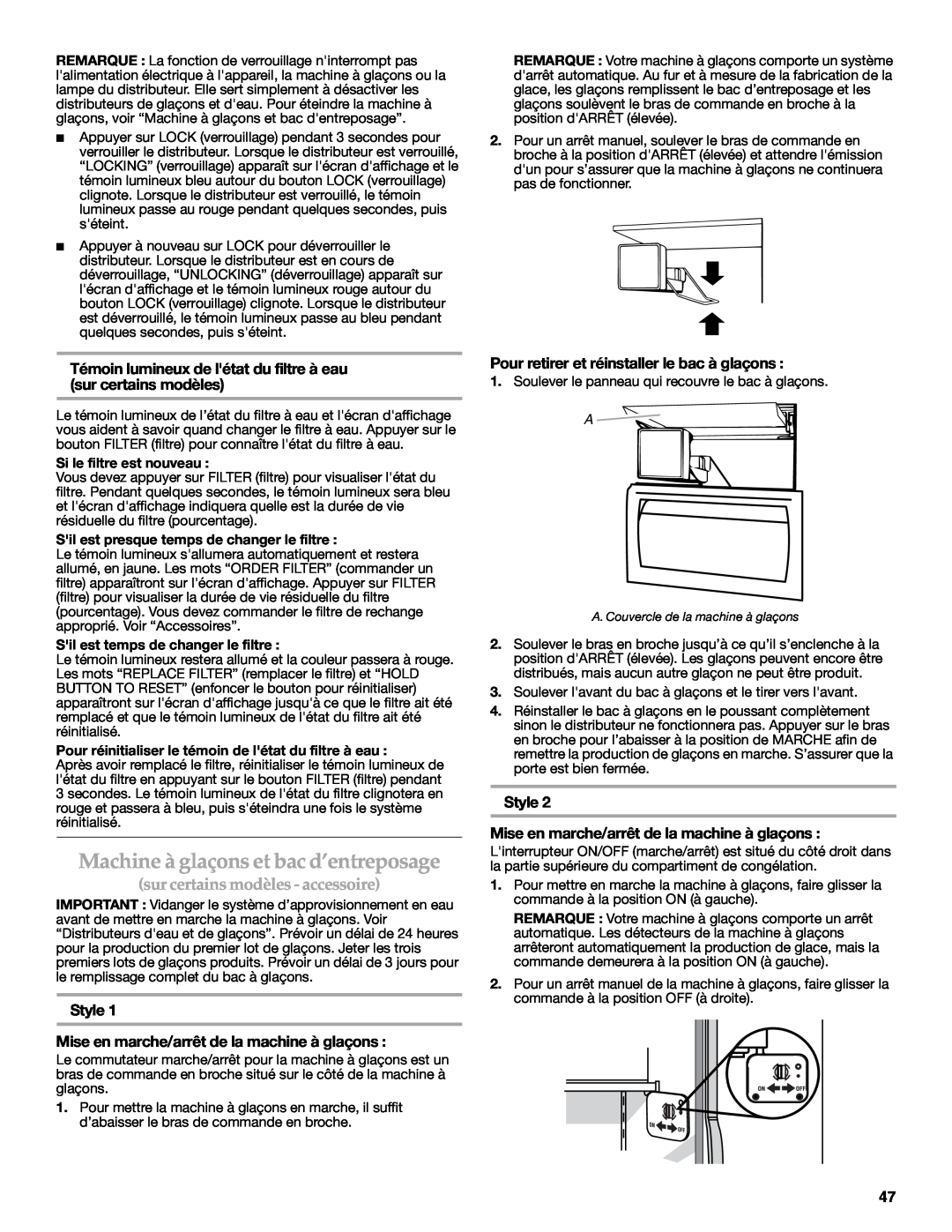 KitchenAid W10303989A, KSSC48QVS manual Machine à glaçons et bac d’entreposage, sur certains modèles - accessoire 