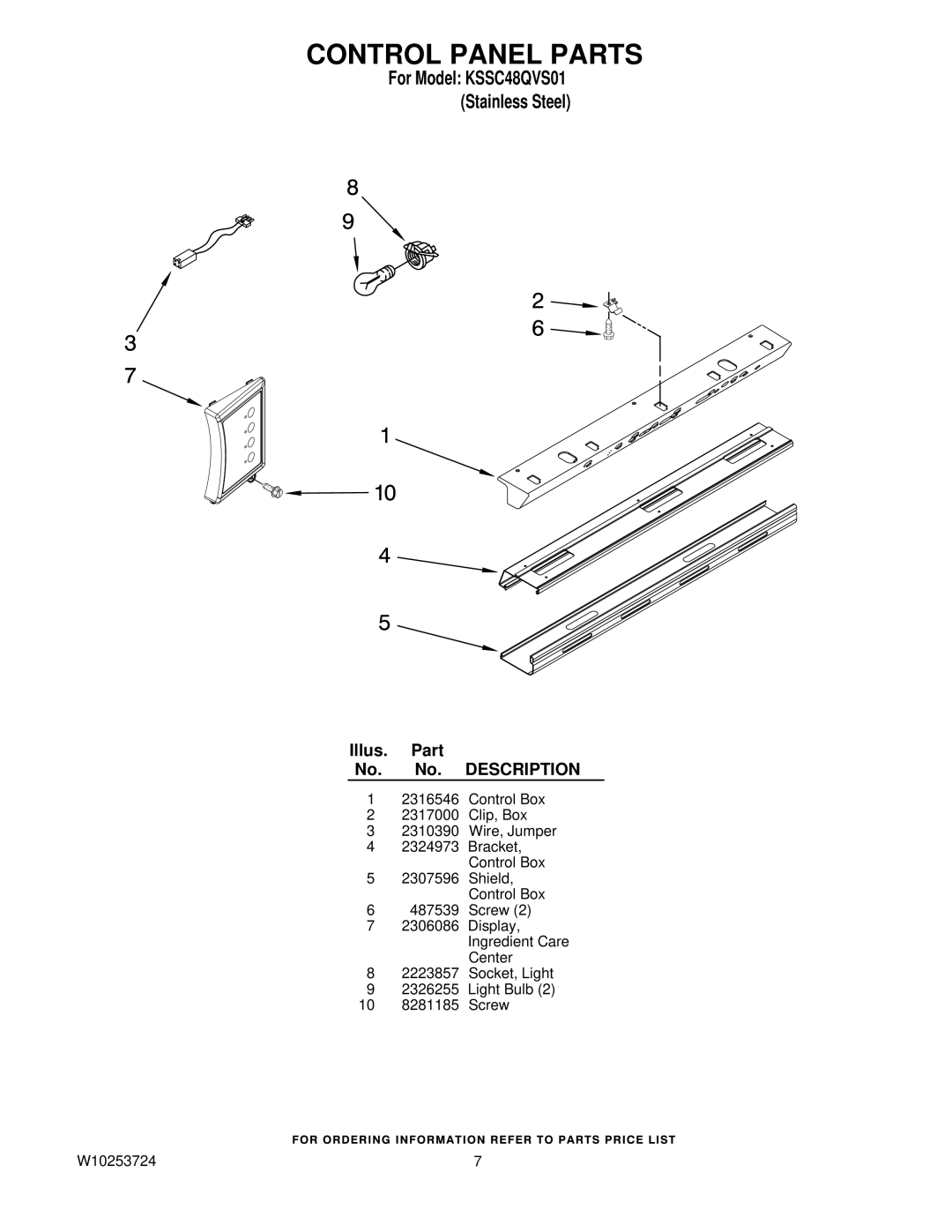 KitchenAid KSSC48QVS01 manual Control Panel Parts 