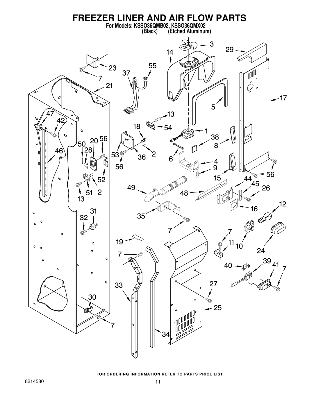 KitchenAid KSSO36QMB02, KSSO36QMX02 manual Freezer Liner and AIR Flow Parts 