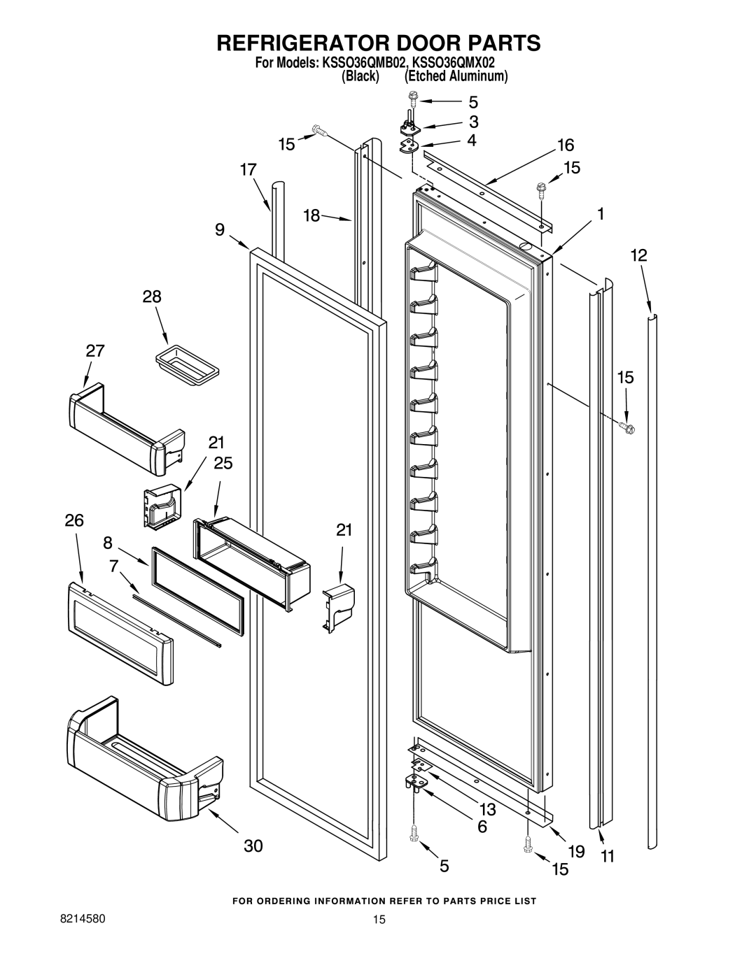 KitchenAid KSSO36QMB02, KSSO36QMX02 manual Refrigerator Door Parts 