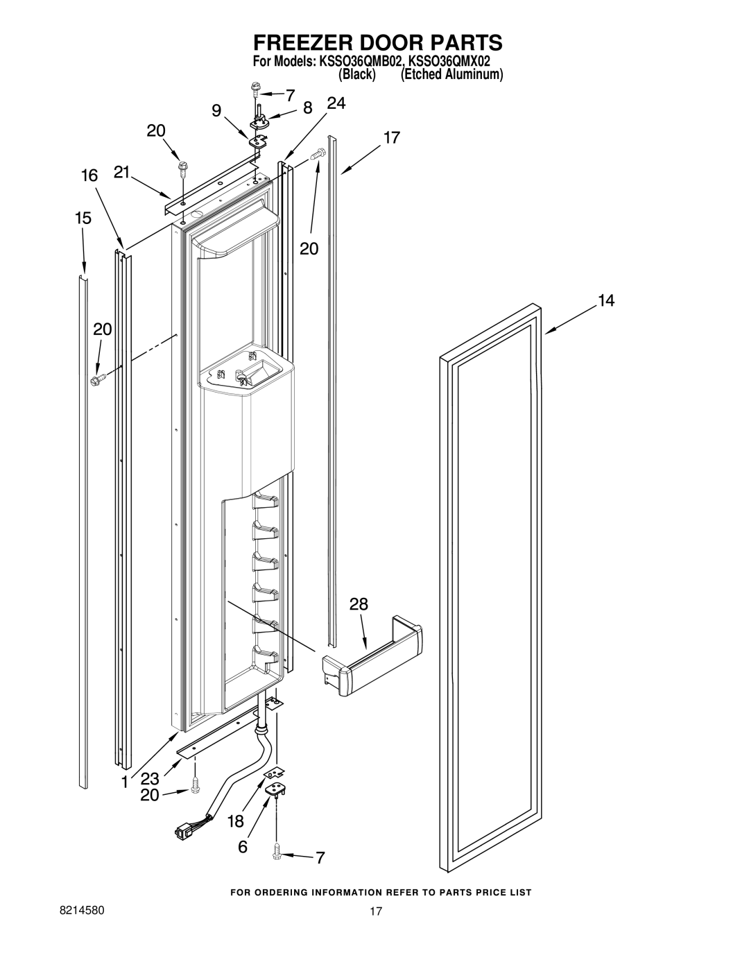 KitchenAid KSSO36QMB02, KSSO36QMX02 manual Freezer Door Parts 