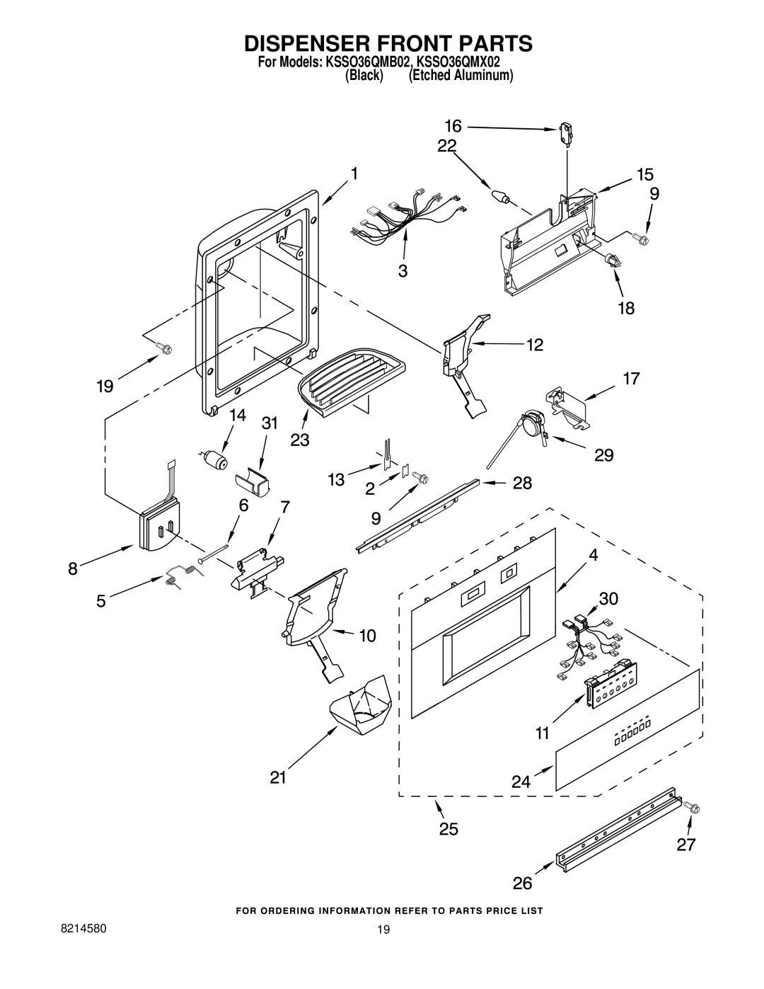 KitchenAid KSSO36QMB02, KSSO36QMX02 manual Dispenser Front Parts 