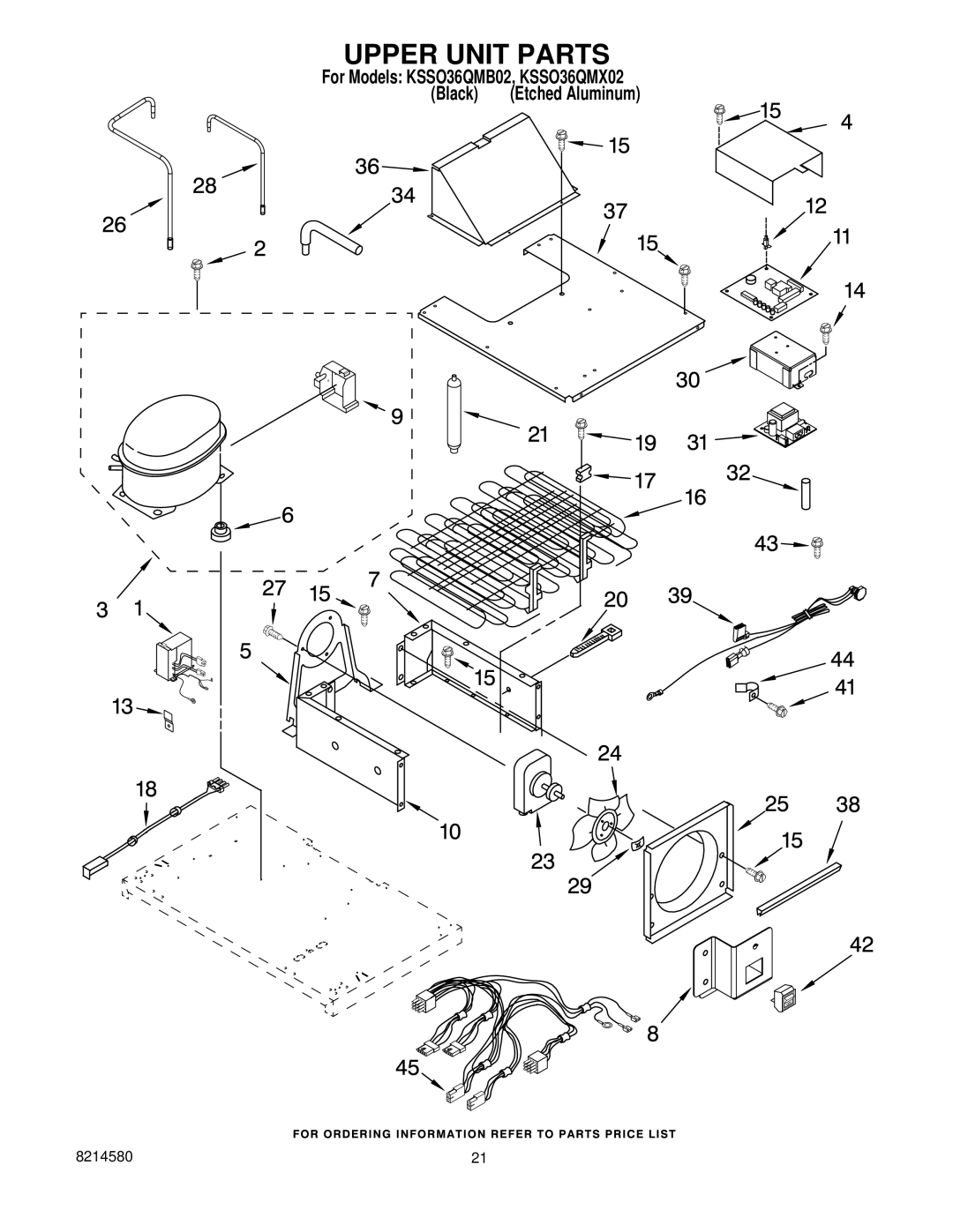 KitchenAid KSSO36QMB02, KSSO36QMX02 manual Upper Unit Parts 