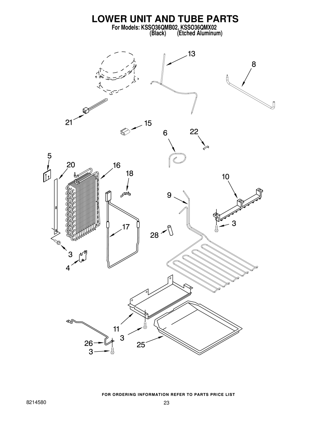 KitchenAid KSSO36QMB02, KSSO36QMX02 manual Lower Unit and Tube Parts 