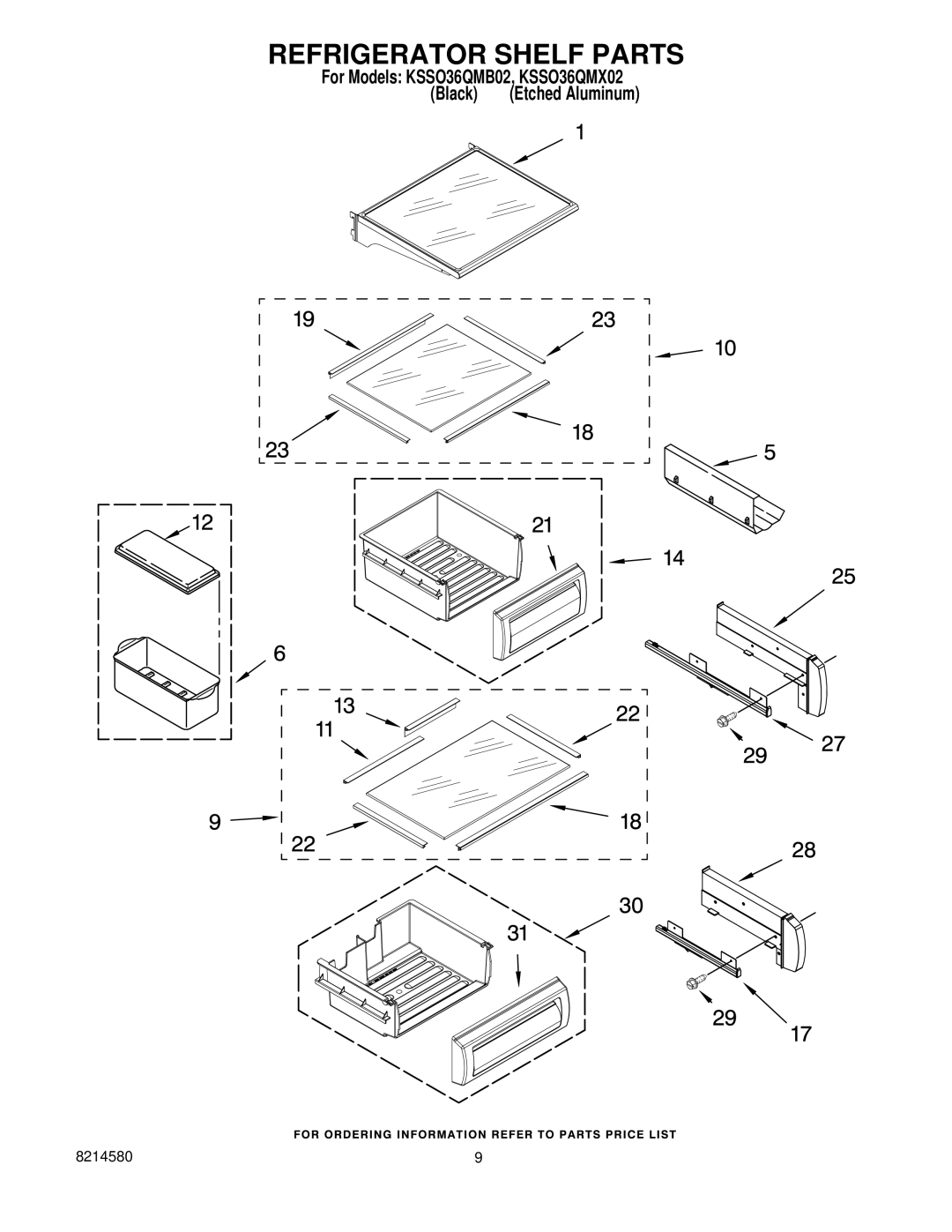 KitchenAid KSSO36QMB02, KSSO36QMX02 manual Refrigerator Shelf Parts 