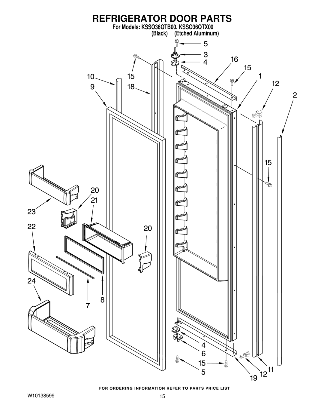 KitchenAid KSSO36QTB00, KSSO36QTX00 manual Refrigerator Door Parts 