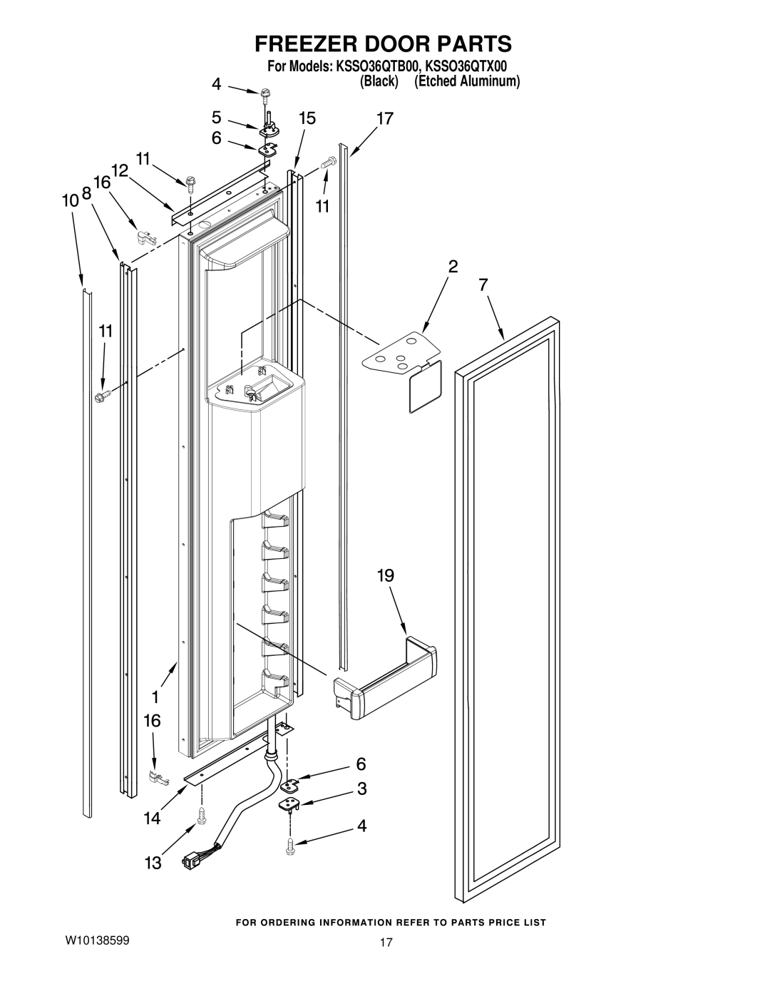 KitchenAid KSSO36QTB00, KSSO36QTX00 manual Freezer Door Parts 