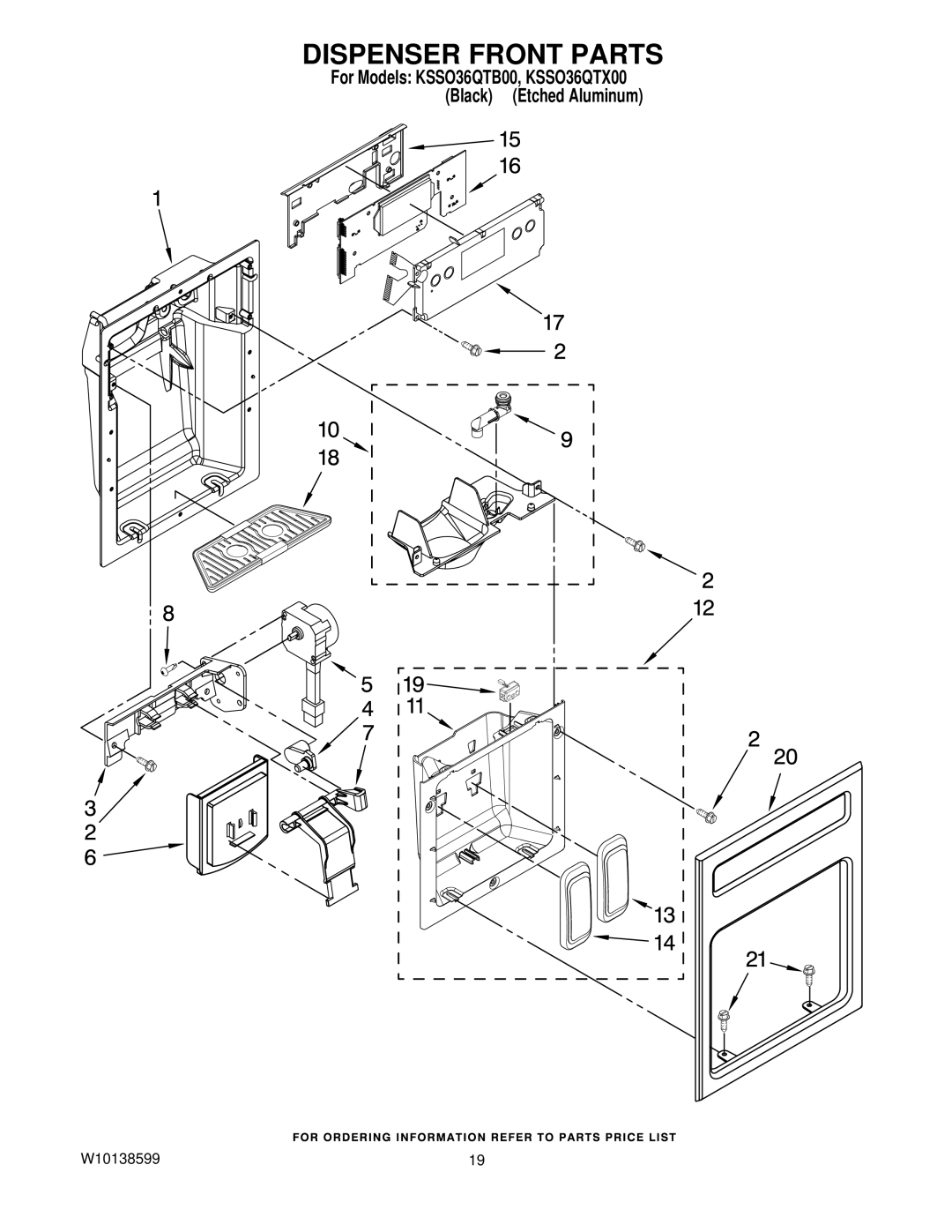 KitchenAid KSSO36QTB00, KSSO36QTX00 manual Dispenser Front Parts 