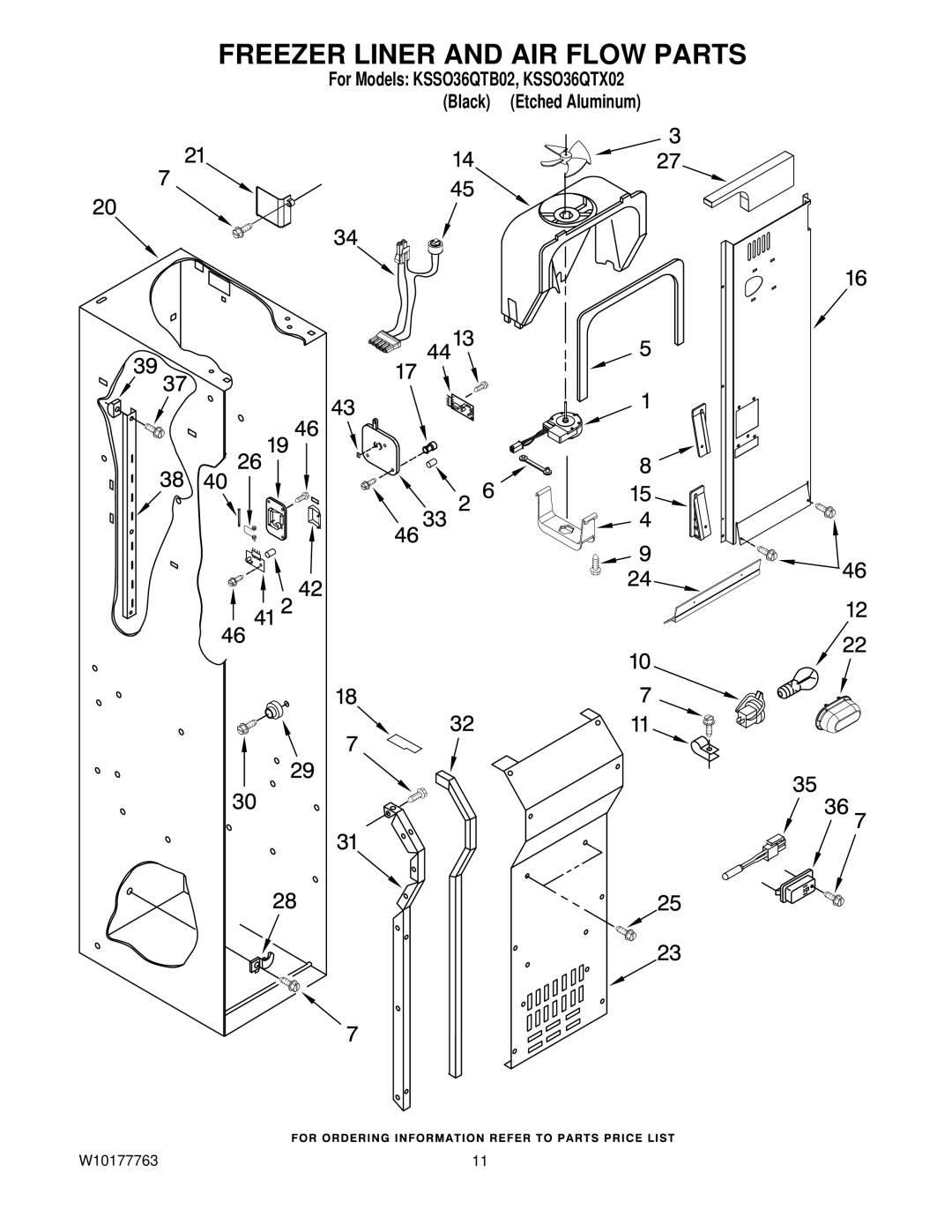 KitchenAid KSSO36QTB02, KSSO36QTX02 manual Freezer Liner and AIR Flow Parts 