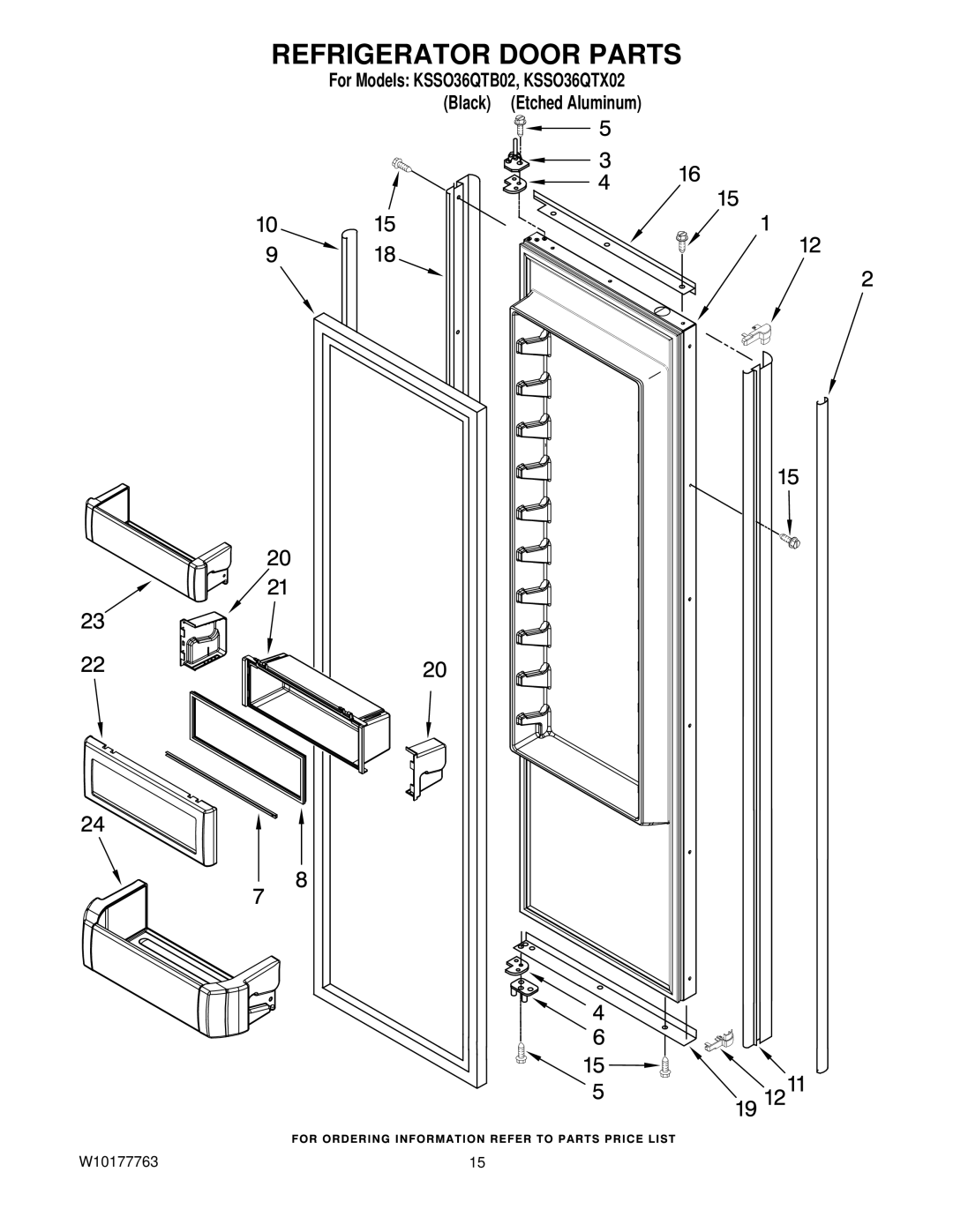 KitchenAid KSSO36QTB02, KSSO36QTX02 manual Refrigerator Door Parts 