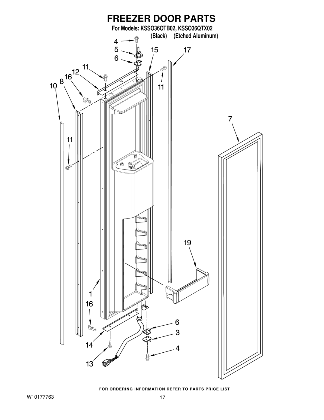 KitchenAid KSSO36QTB02, KSSO36QTX02 manual Freezer Door Parts 