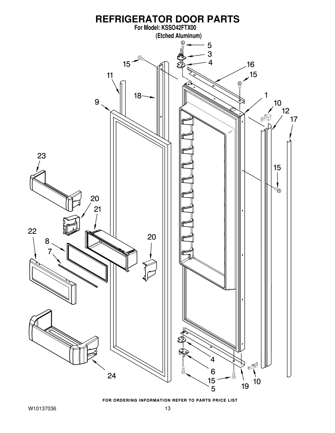 KitchenAid KSSO42FTX00 manual Refrigerator Door Parts 