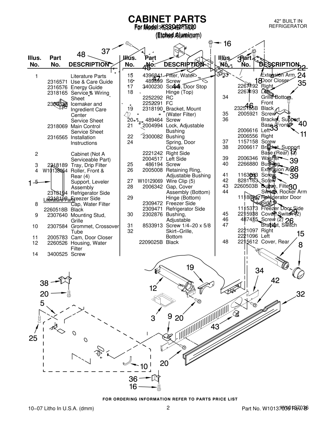 KitchenAid KSSO42FTX00 manual Illus. Part No. No. Description 