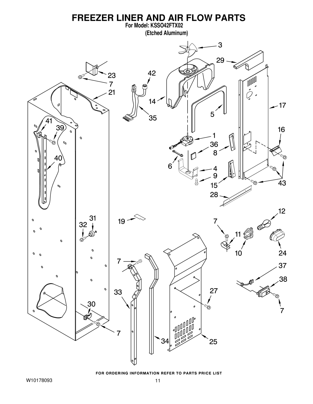 KitchenAid KSSO42FTX02 manual Freezer Liner and AIR Flow Parts 