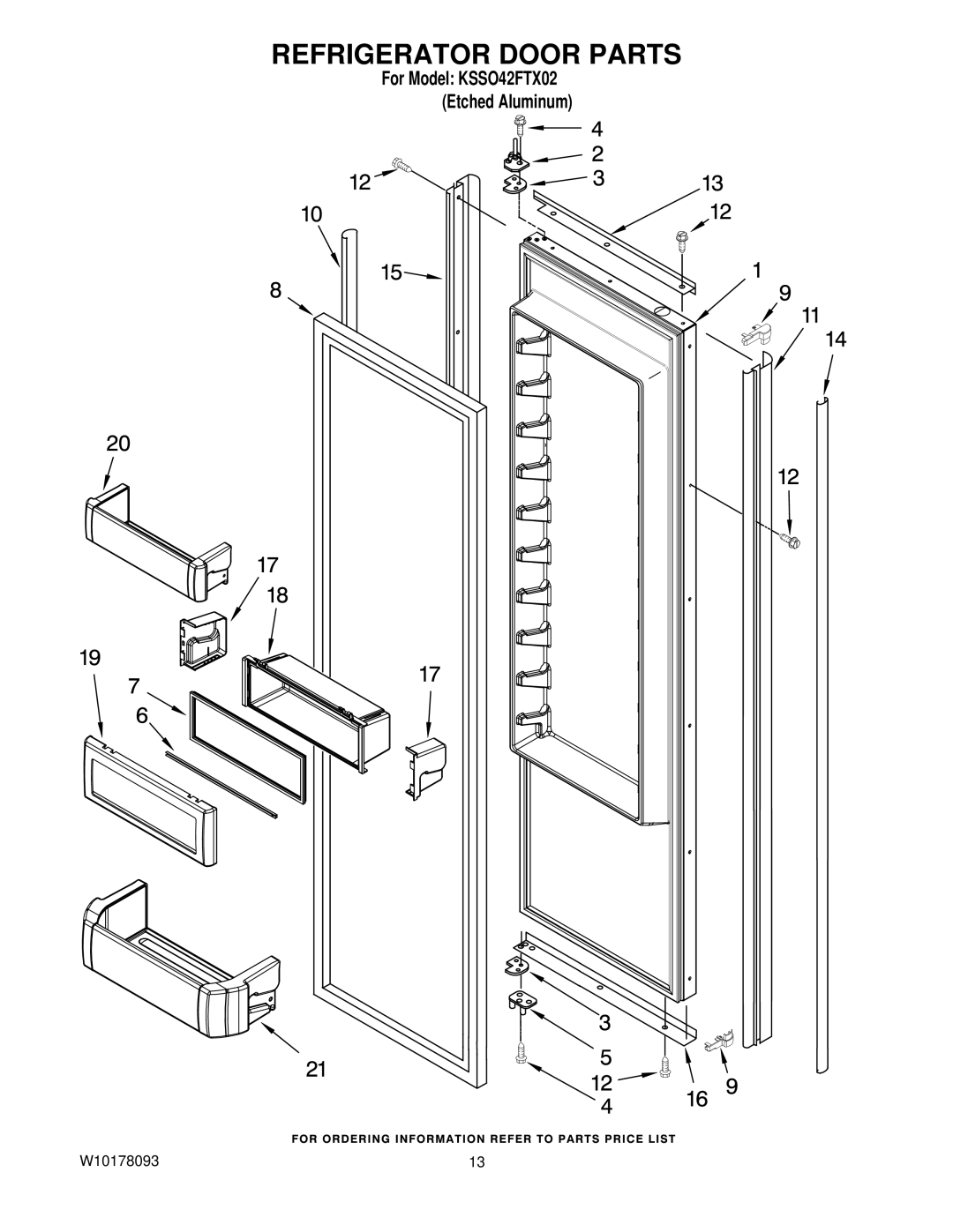 KitchenAid KSSO42FTX02 manual Refrigerator Door Parts 