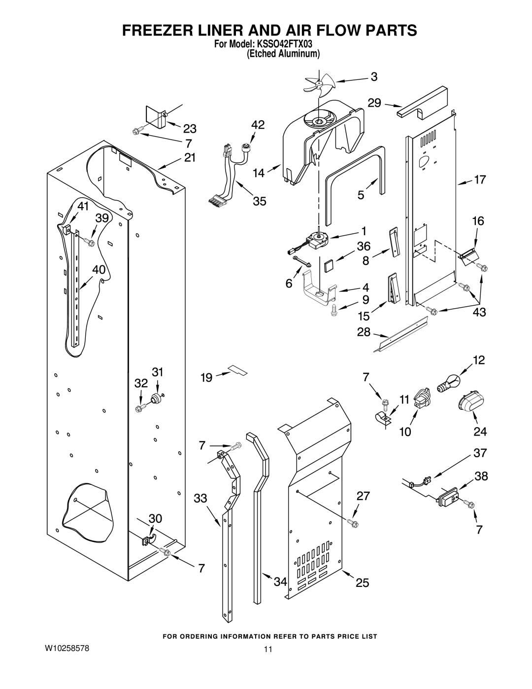 KitchenAid KSSO42FTX03 manual Freezer Liner and AIR Flow Parts 