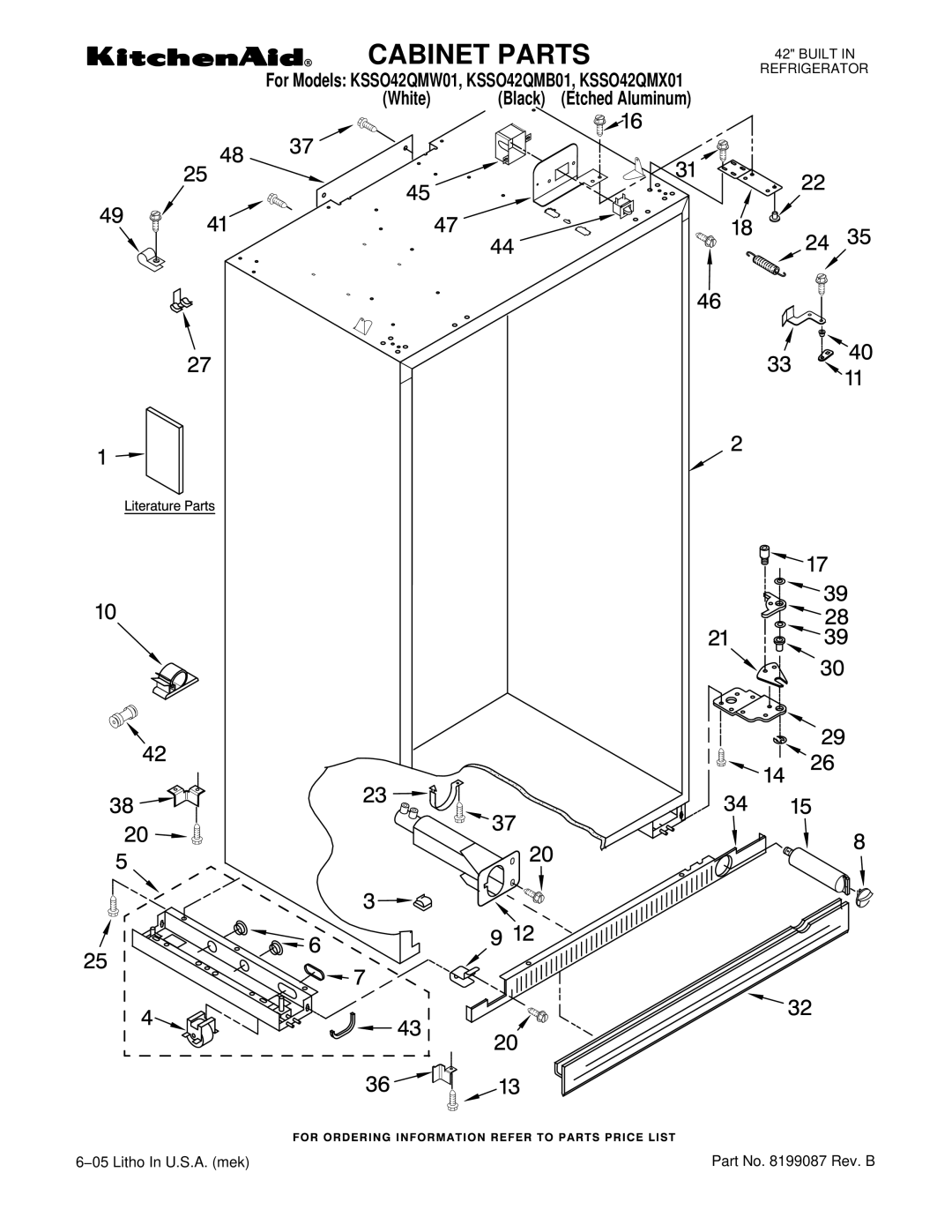 KitchenAid KSSO42QMB01, KSSO42QMX01, KSSO42QMW01 manual Cabinet Parts 