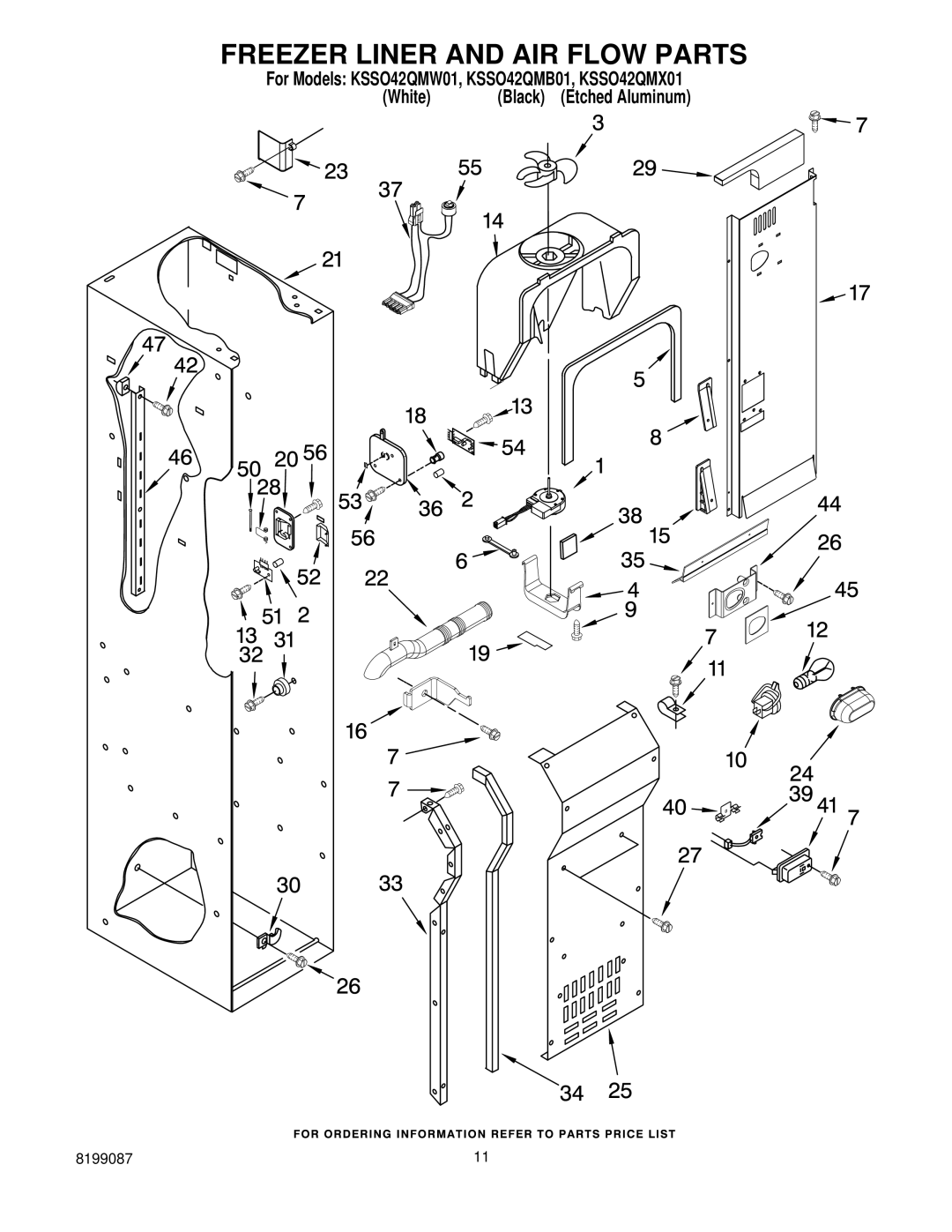 KitchenAid KSSO42QMW01, KSSO42QMX01, KSSO42QMB01 manual Freezer Liner and AIR Flow Parts 