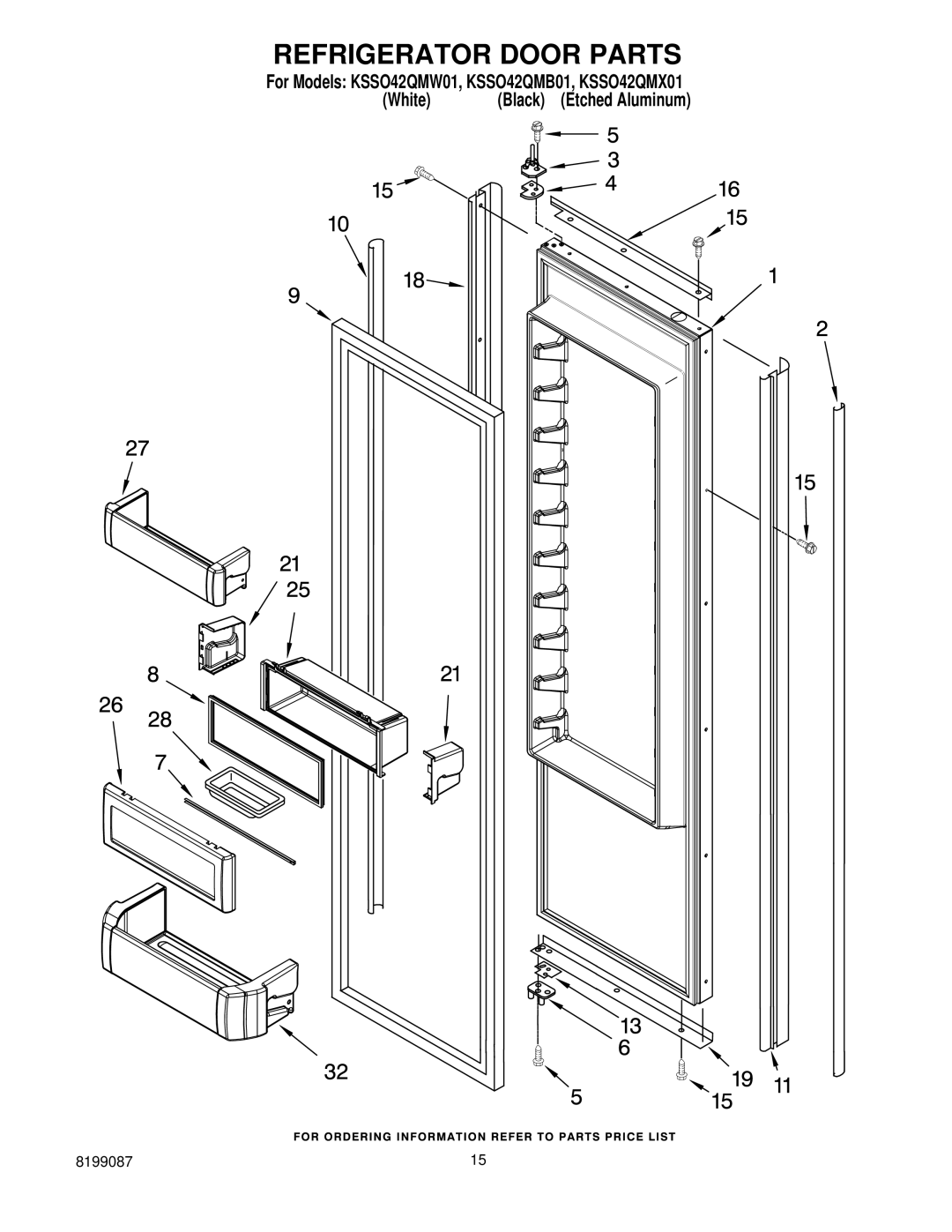 KitchenAid KSSO42QMX01, KSSO42QMB01, KSSO42QMW01 manual Refrigerator Door Parts 