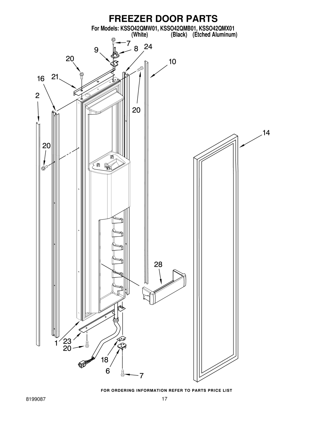 KitchenAid KSSO42QMW01, KSSO42QMX01, KSSO42QMB01 manual Freezer Door Parts 