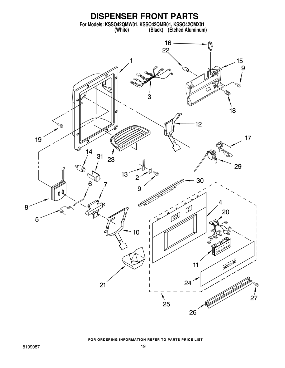 KitchenAid KSSO42QMB01, KSSO42QMX01, KSSO42QMW01 manual Dispenser Front Parts 