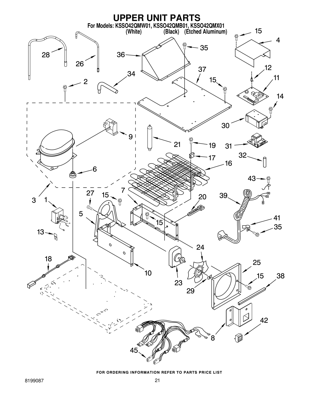 KitchenAid KSSO42QMX01, KSSO42QMB01, KSSO42QMW01 manual Upper Unit Parts 