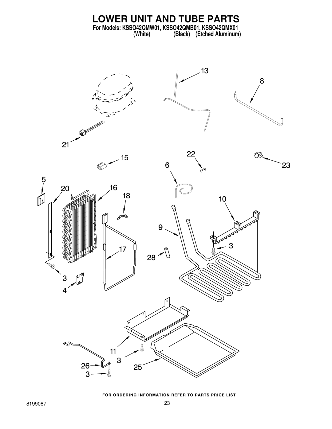 KitchenAid KSSO42QMW01, KSSO42QMX01, KSSO42QMB01 manual Lower Unit and Tube Parts 