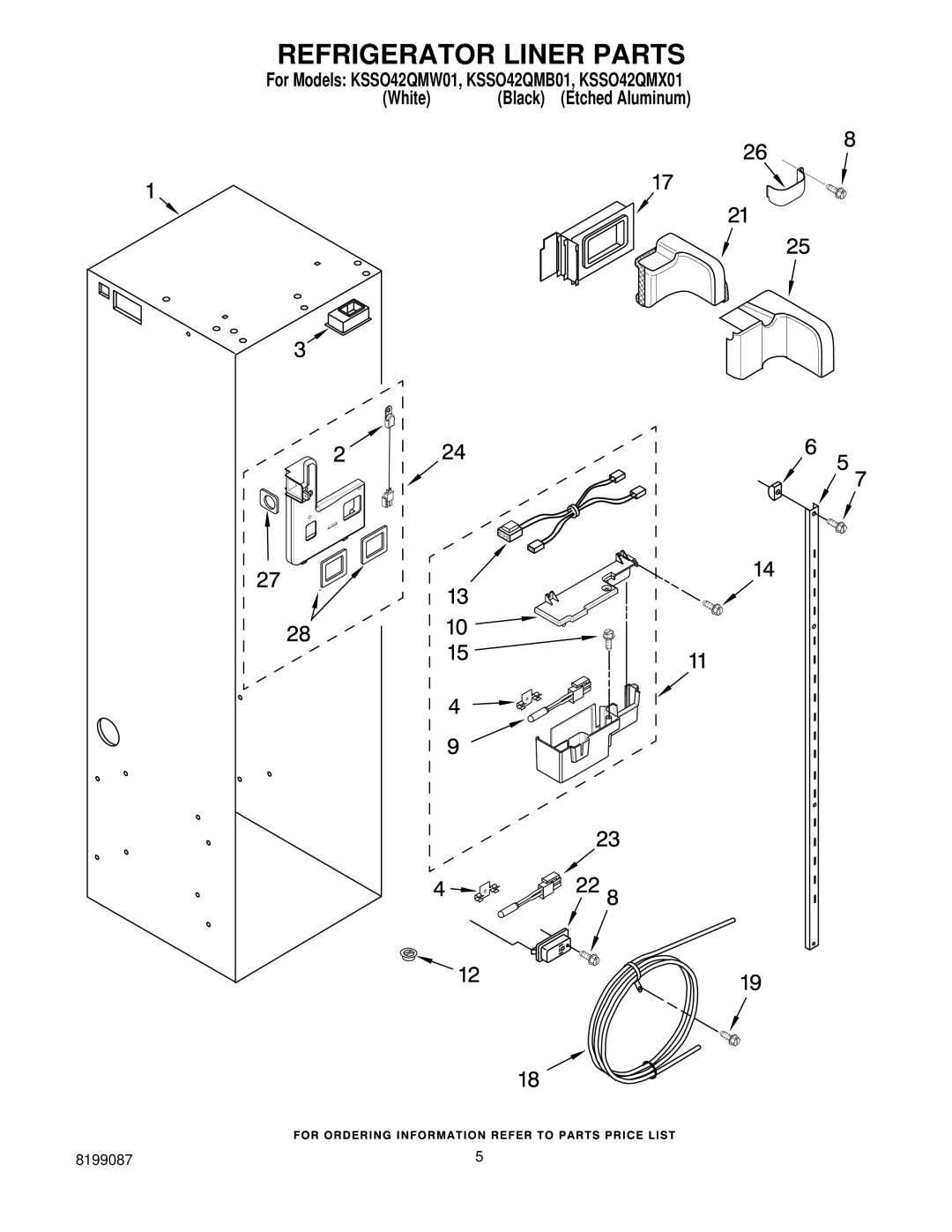 KitchenAid KSSO42QMW01, KSSO42QMX01, KSSO42QMB01 manual Refrigerator Liner Parts 