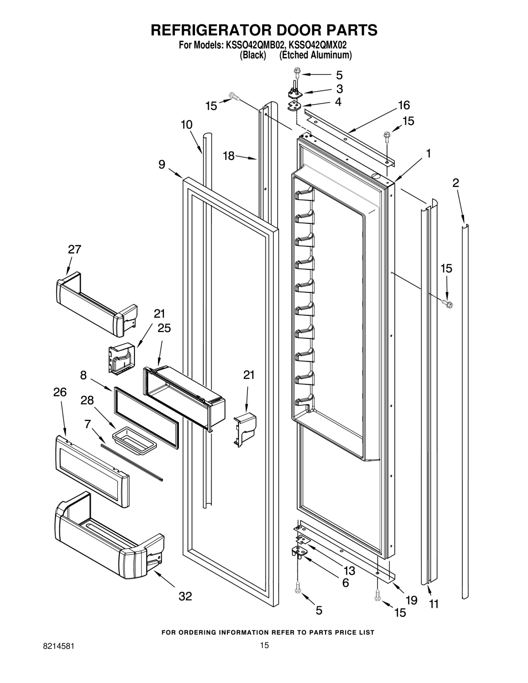 KitchenAid KSSO42QMB02, KSSO42QMX02 manual Refrigerator Door Parts 