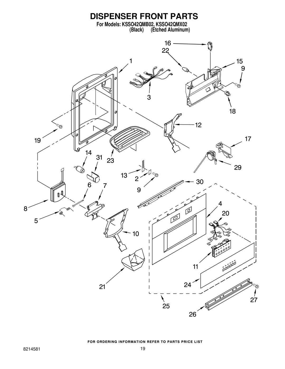 KitchenAid KSSO42QMB02, KSSO42QMX02 manual Dispenser Front Parts 