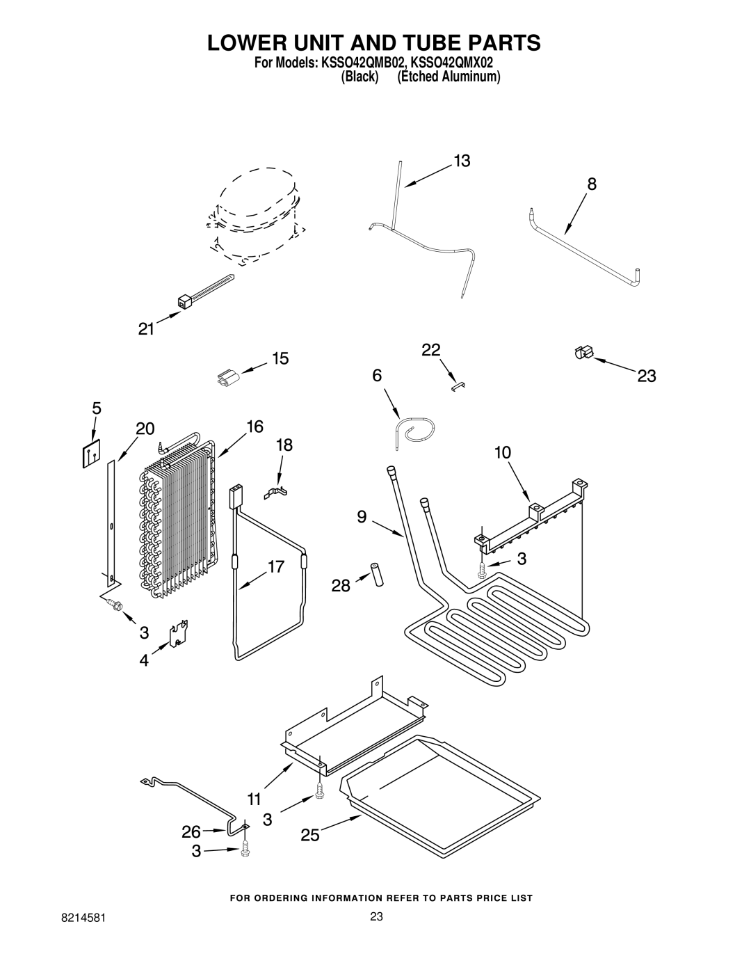 KitchenAid KSSO42QMB02, KSSO42QMX02 manual Lower Unit and Tube Parts 