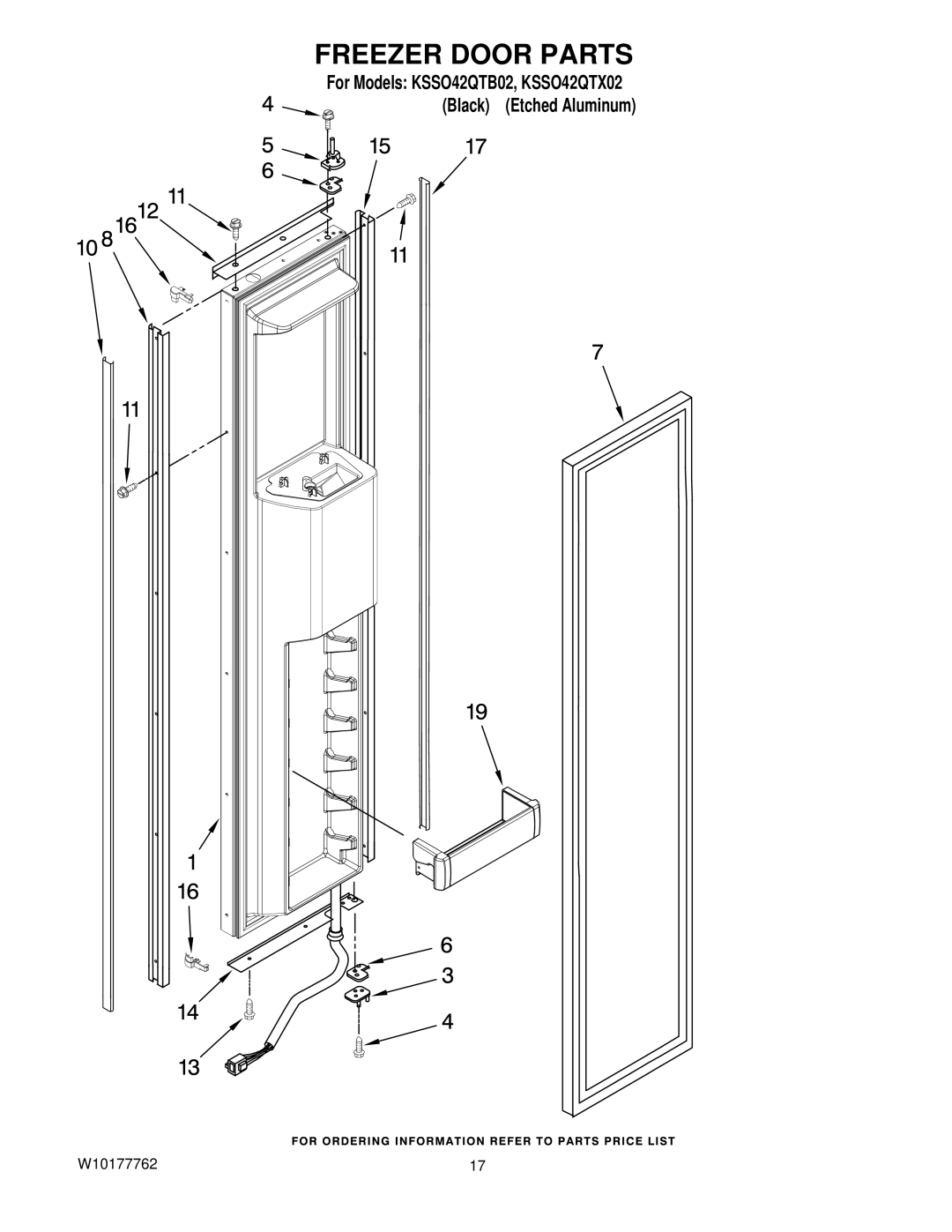 KitchenAid KSSO42QTX02, KSSO42QTB02 manual Freezer Door Parts 