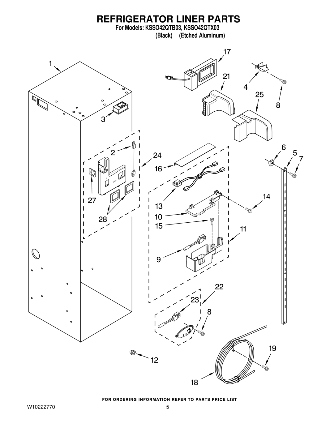 KitchenAid KSSO42QTB03, KSSO42QTX03 manual Refrigerator Liner Parts 