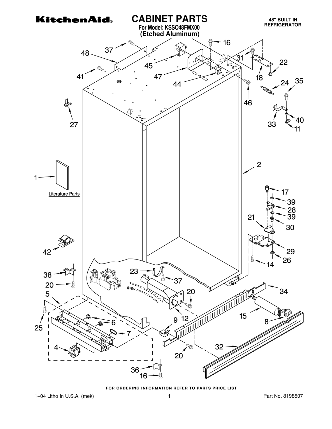 KitchenAid KSSO48FMX00 manual Cabinet Parts 