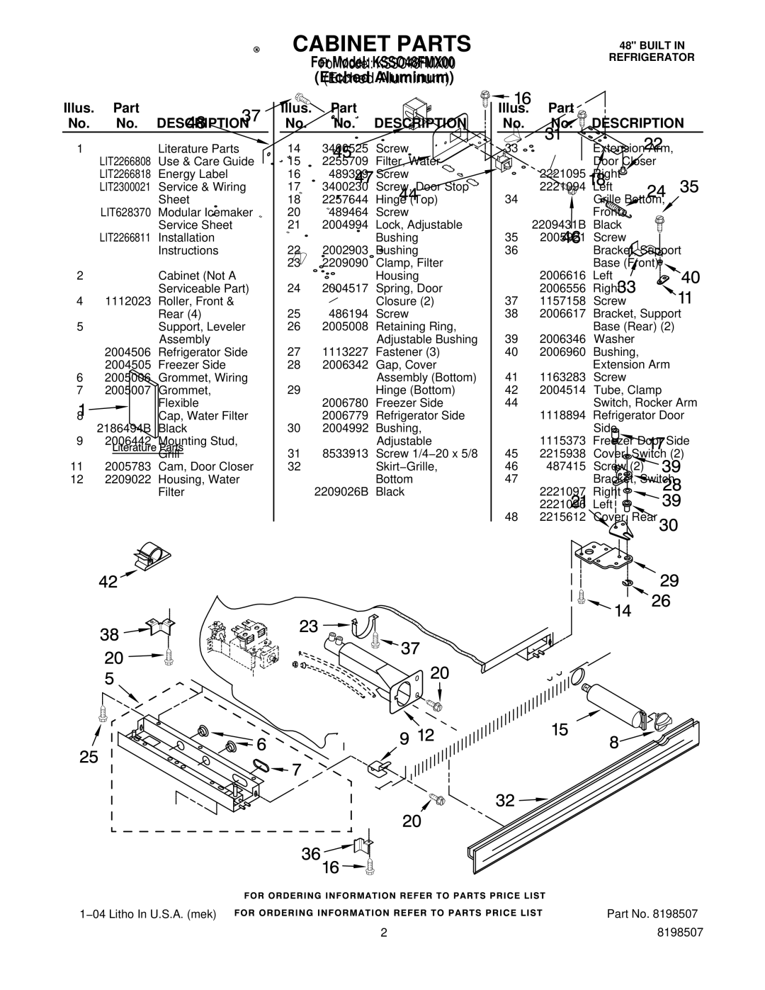 KitchenAid KSSO48FMX00 manual Cabinet Parts, Illus. Part No. No. Description 