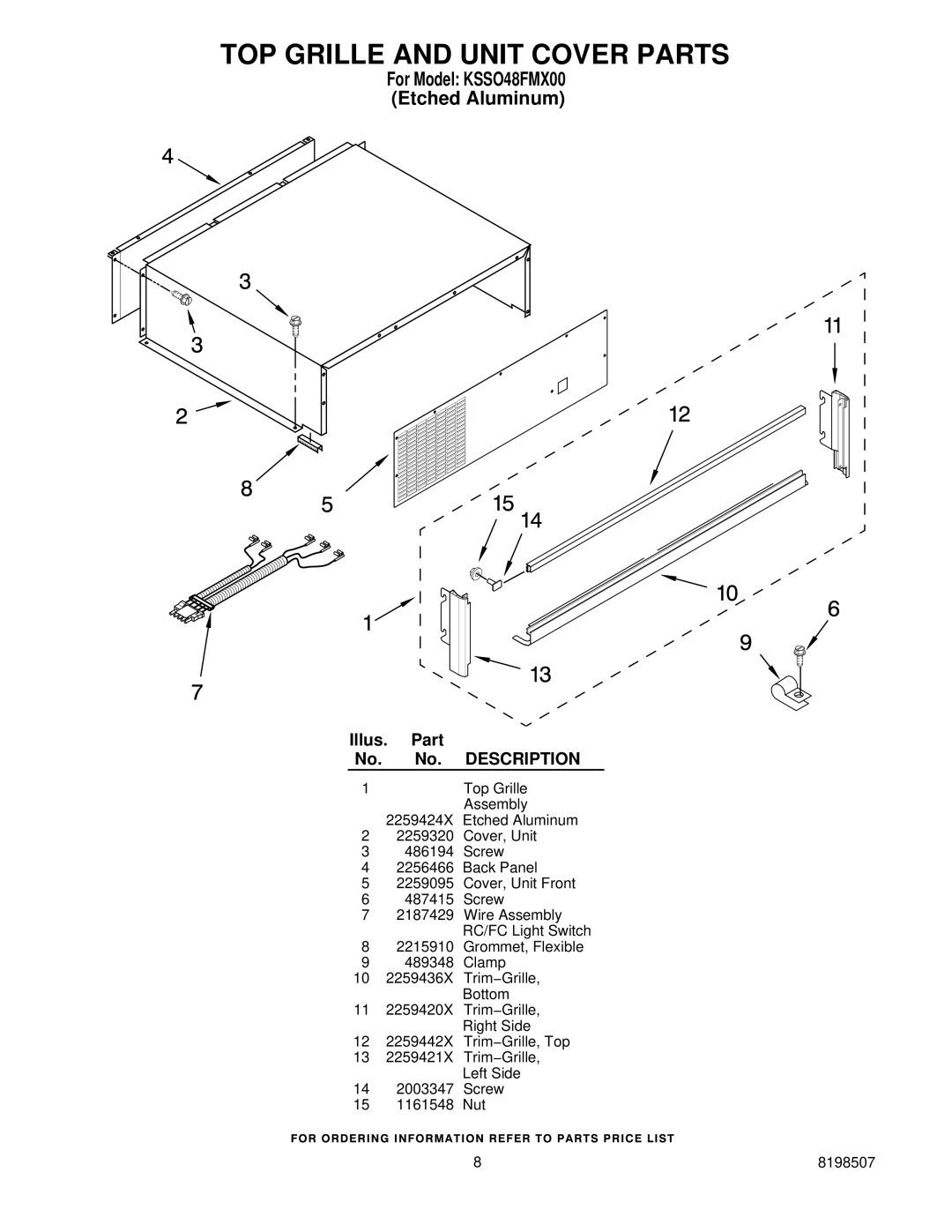 KitchenAid KSSO48FMX00 manual TOP Grille and Unit Cover Parts 