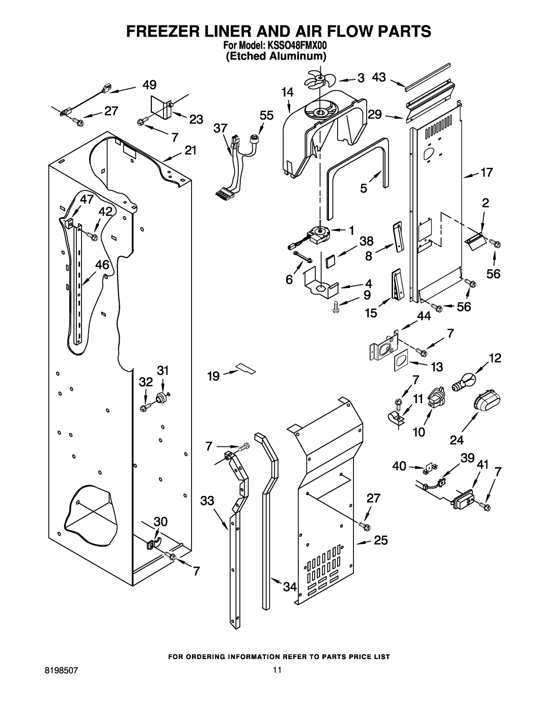 KitchenAid manual Freezer Liner And Air Flow Parts, For Model KSSO48FMX00 Etched Aluminum 