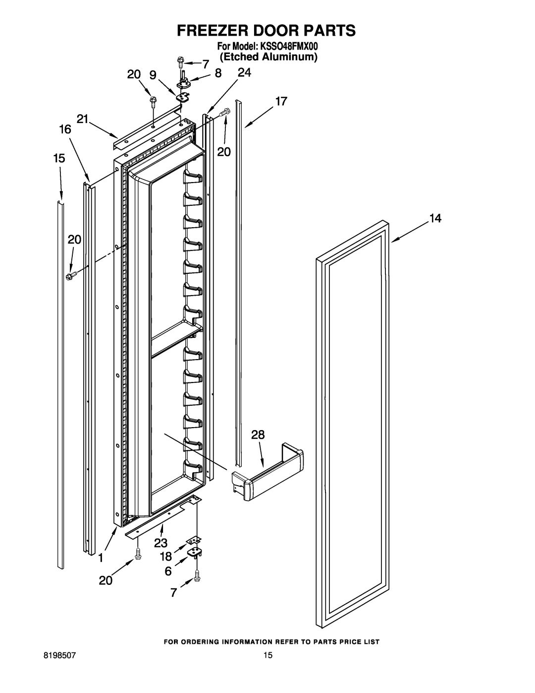 KitchenAid manual Freezer Door Parts, For Model KSSO48FMX00 Etched Aluminum 