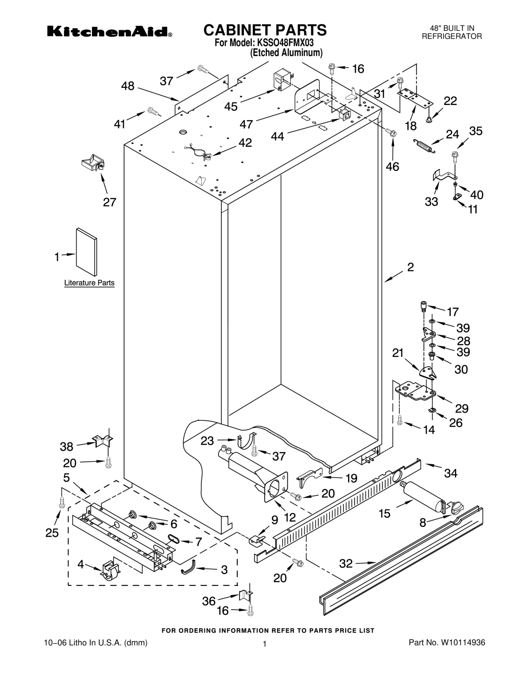 KitchenAid KSSO48FMX03 manual Cabinet Parts 