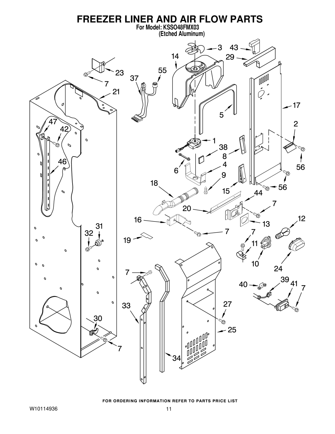 KitchenAid KSSO48FMX03 manual Freezer Liner and AIR Flow Parts 