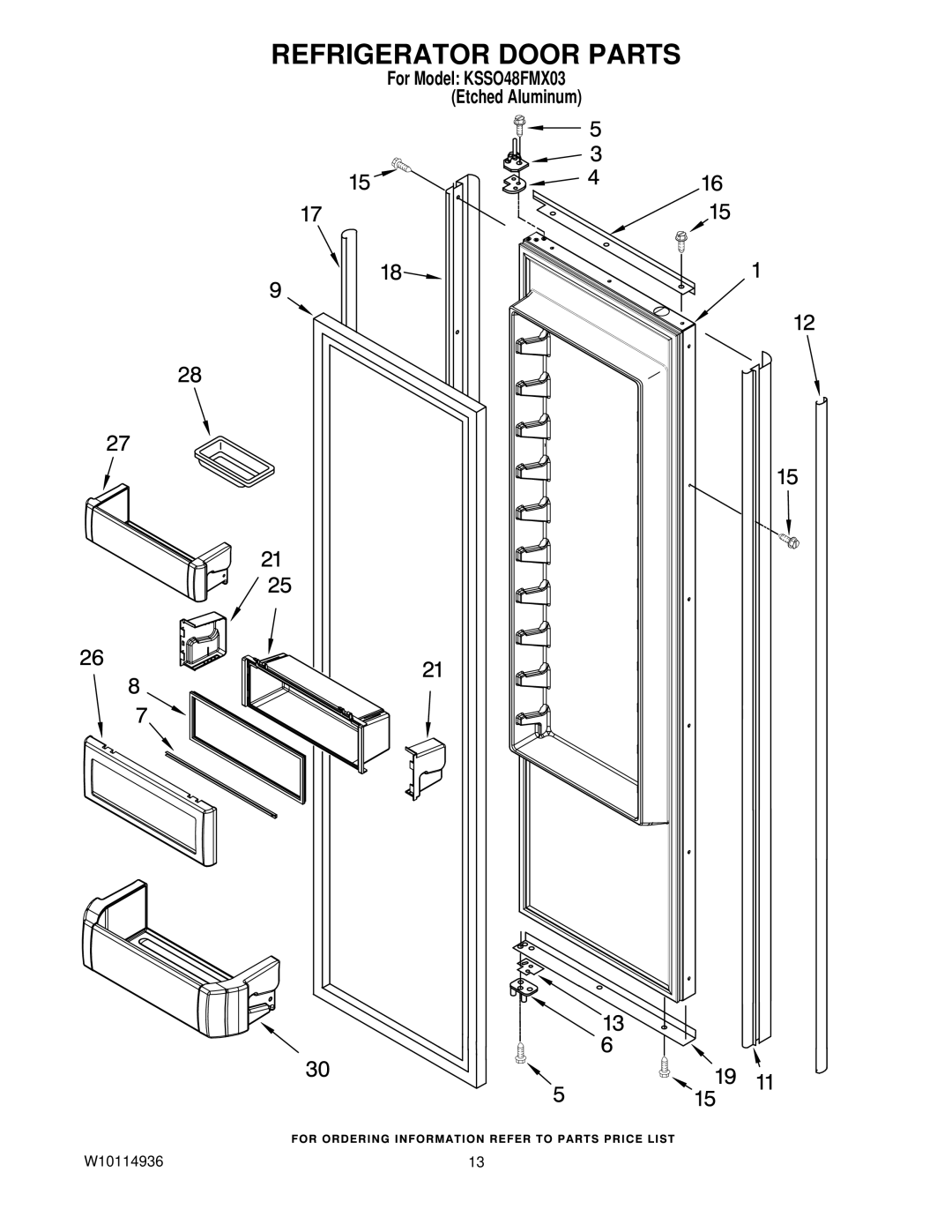 KitchenAid KSSO48FMX03 manual Refrigerator Door Parts 