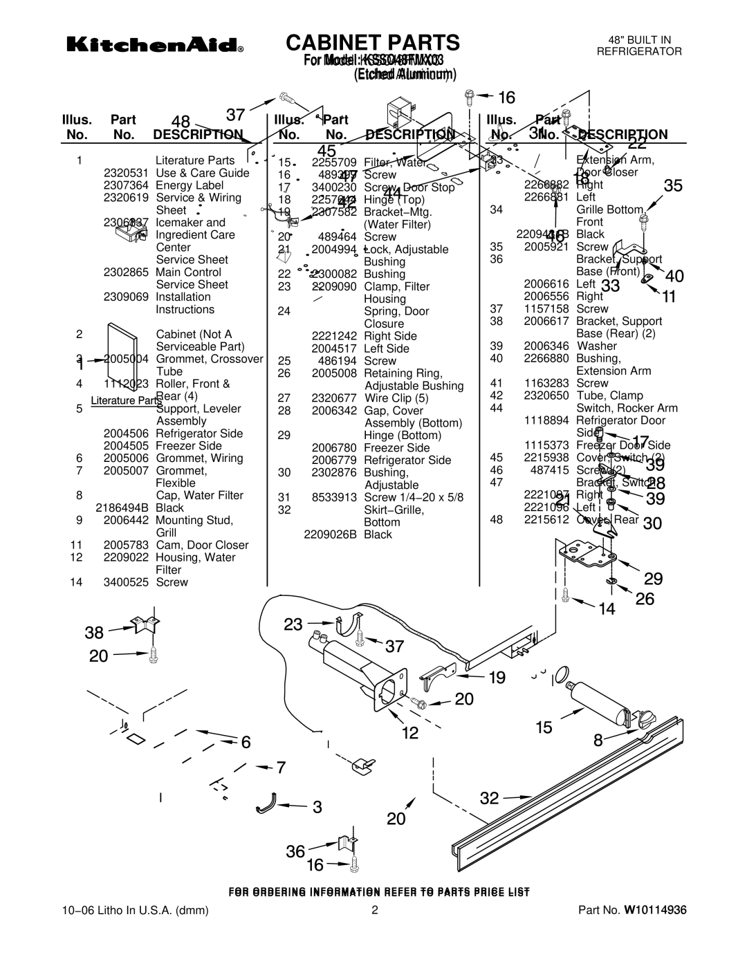 KitchenAid KSSO48FMX03 manual Illus. Part No. No. Description 