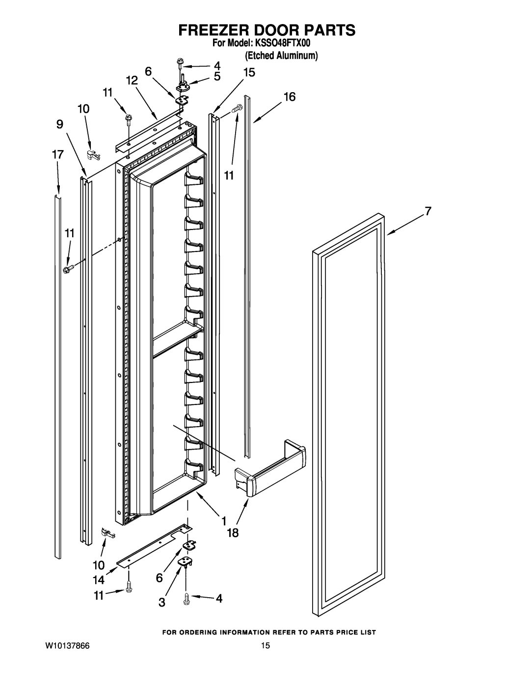 KitchenAid manual Freezer Door Parts, For Model KSSO48FTX00 Etched Aluminum 