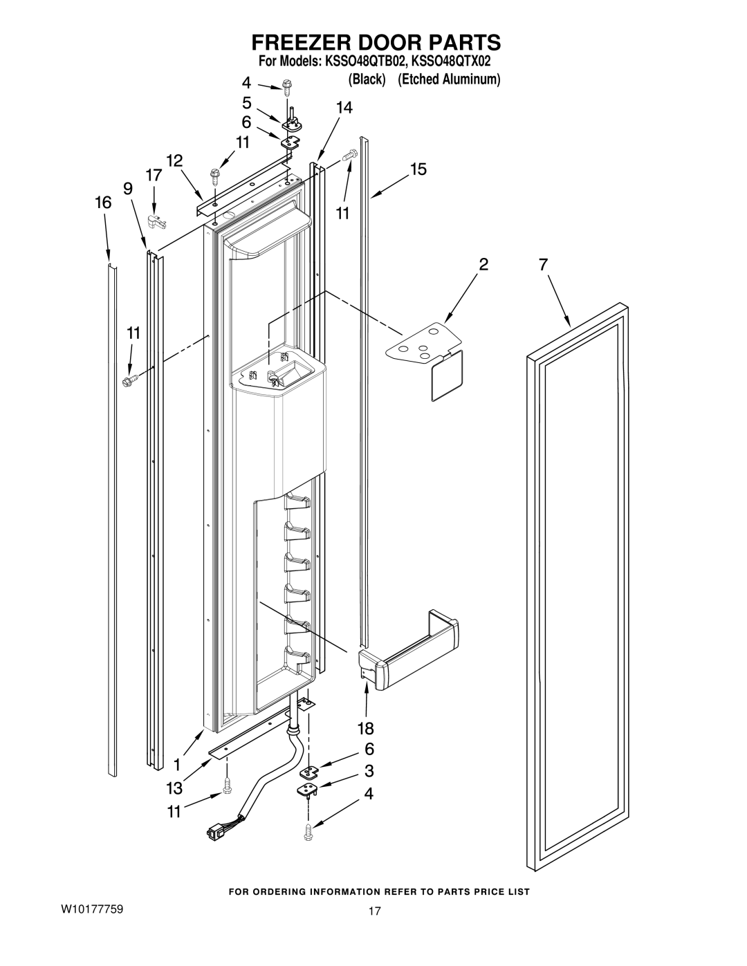 KitchenAid KSSO48QTX02, KSSO48QTB02 manual Freezer Door Parts 