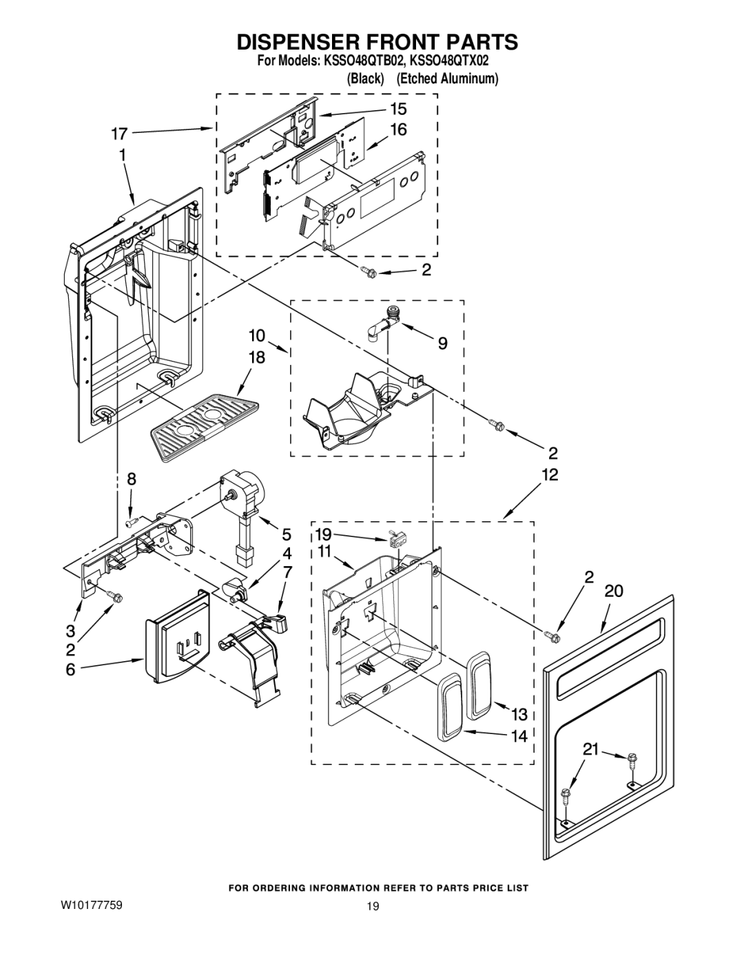 KitchenAid KSSO48QTX02, KSSO48QTB02 manual Dispenser Front Parts 