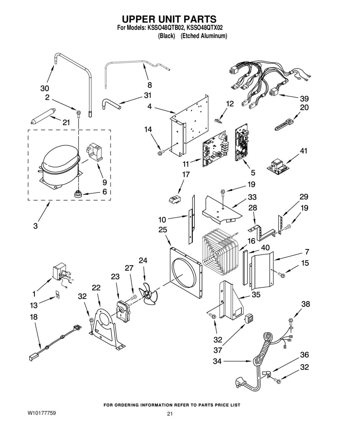 KitchenAid KSSO48QTX02, KSSO48QTB02 manual Upper Unit Parts 