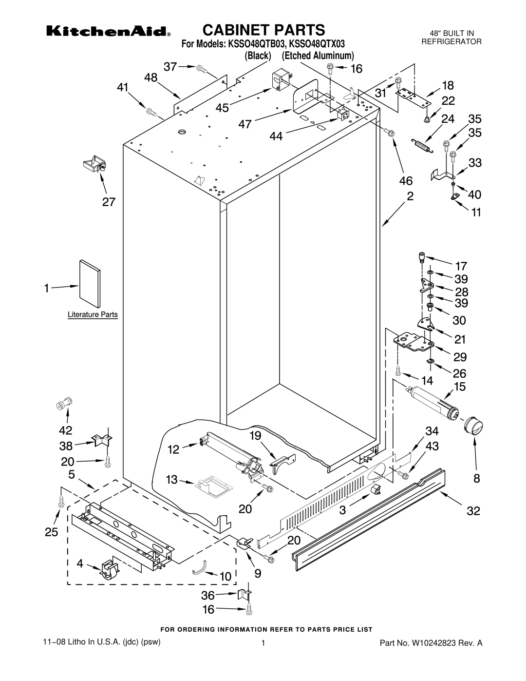 KitchenAid KSSO48QTB03, KSSO48QTX03 manual Cabinet Parts 