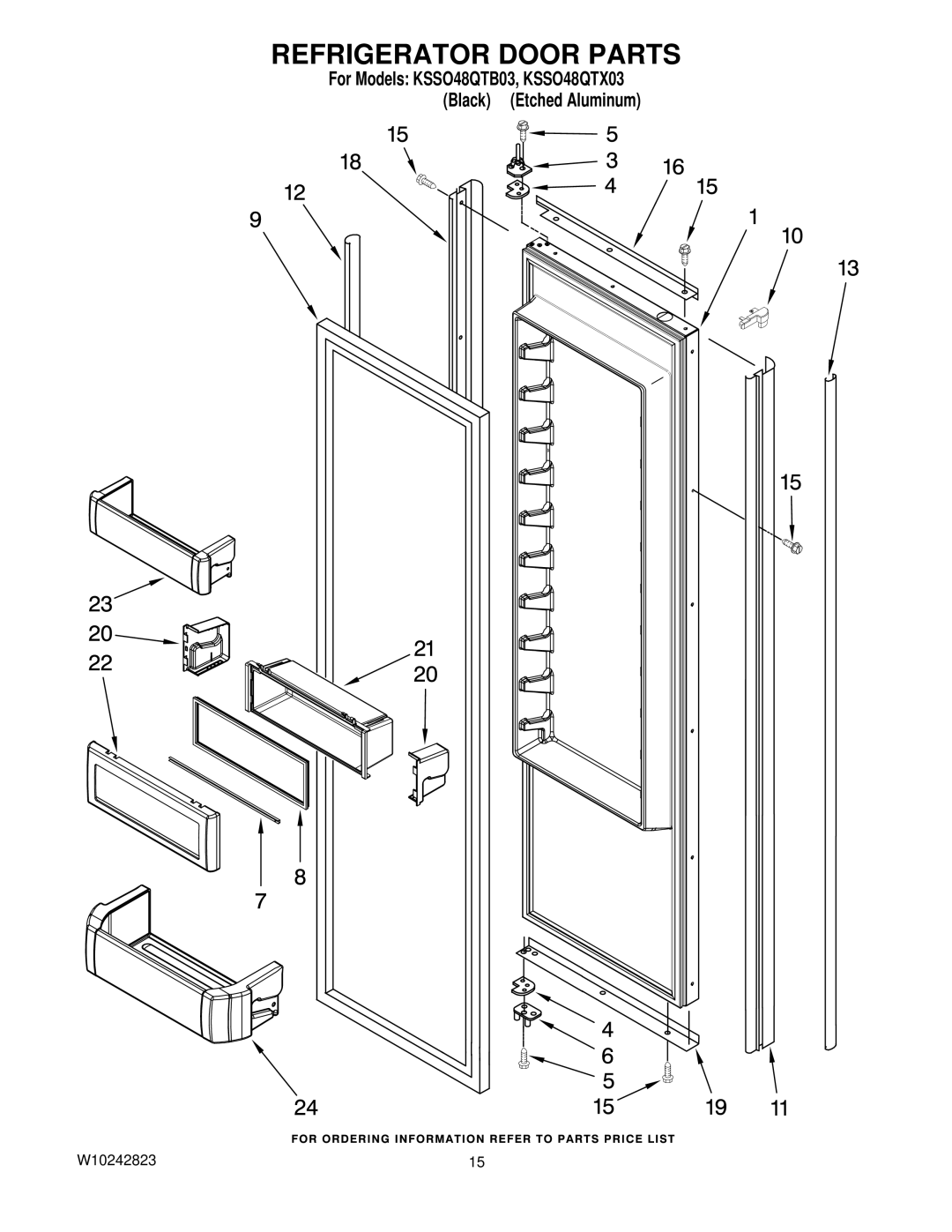 KitchenAid KSSO48QTB03, KSSO48QTX03 manual Refrigerator Door Parts 