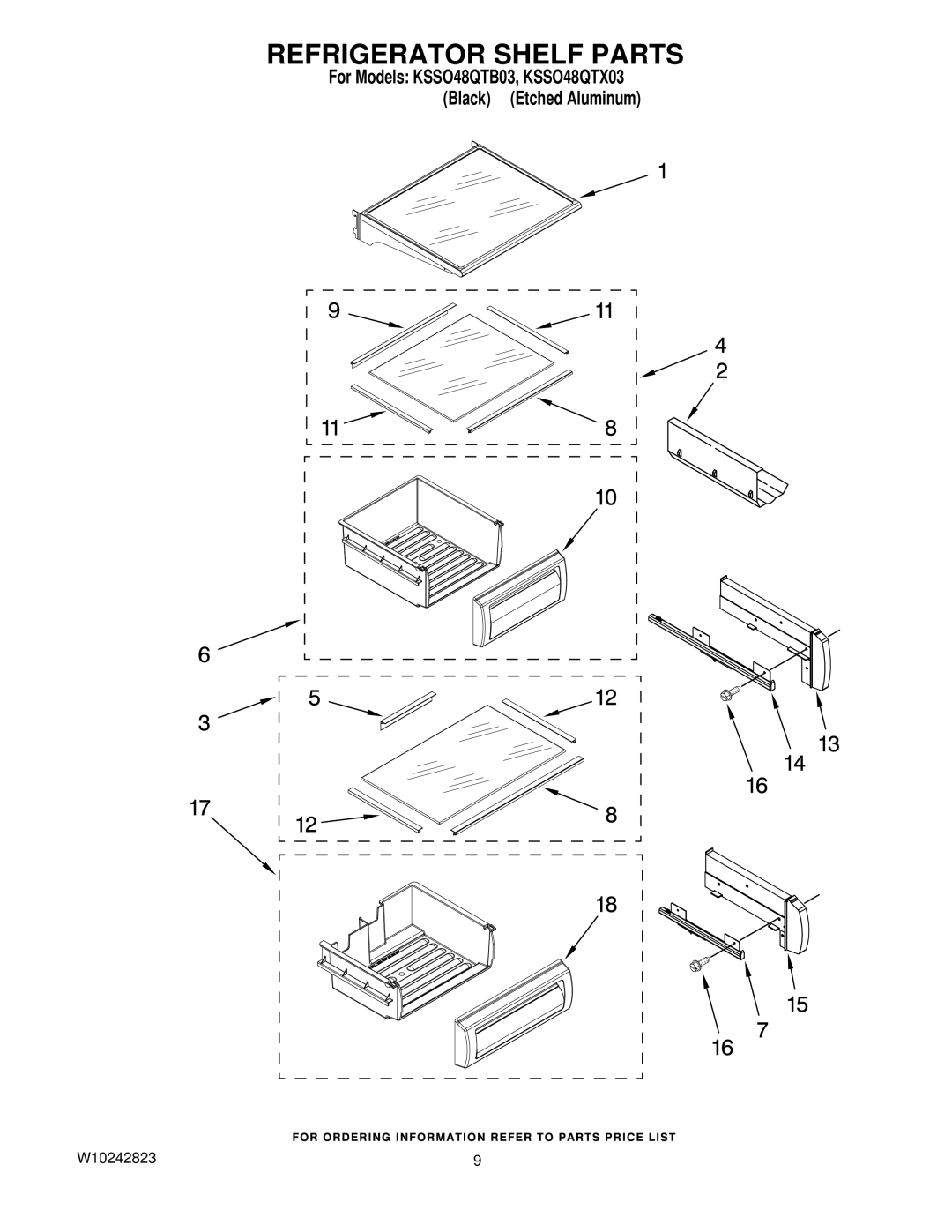 KitchenAid KSSO48QTB03, KSSO48QTX03 manual Refrigerator Shelf Parts 