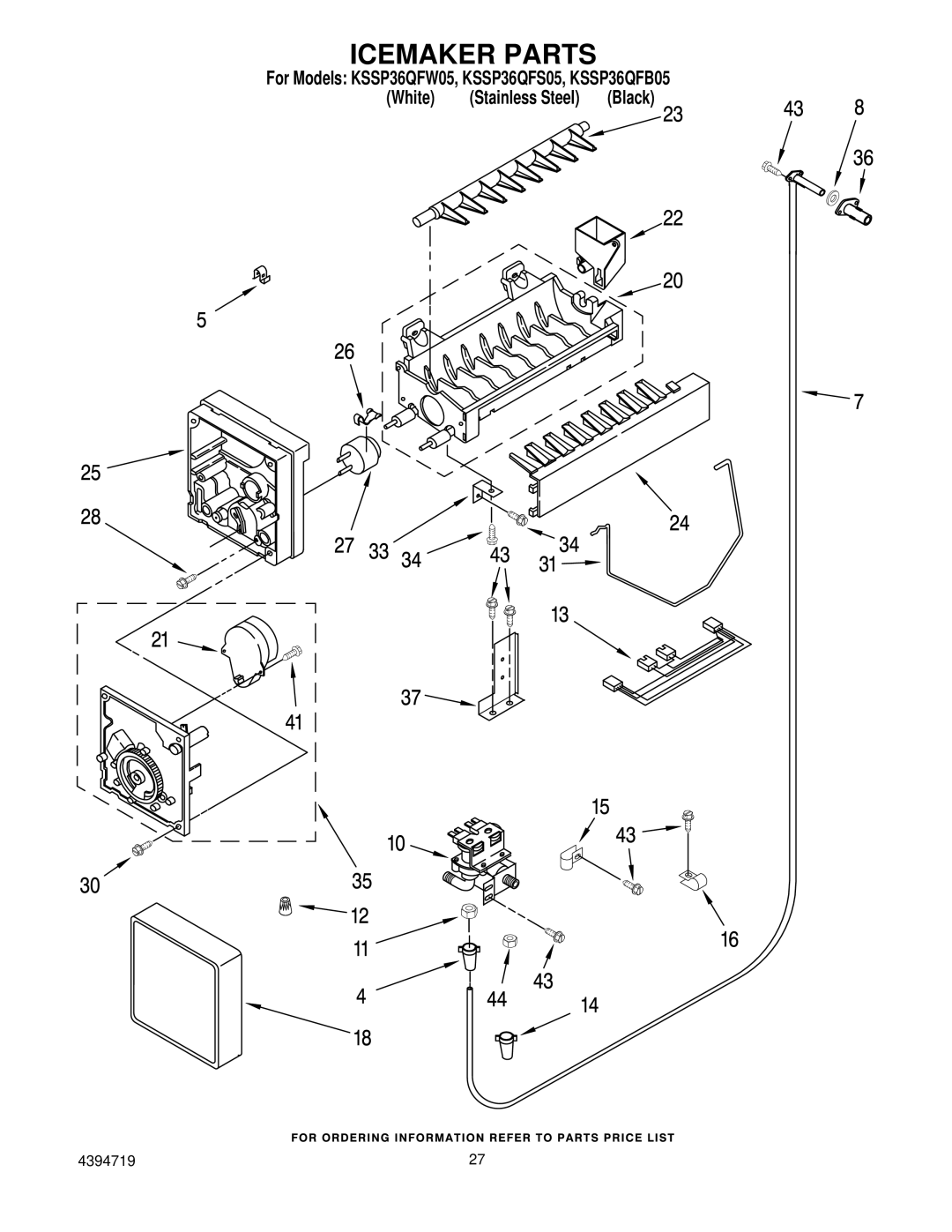 KitchenAid KSSP36QFS05, KSSP36QFW05, KSSP36QFB05 manual Icemaker Parts 